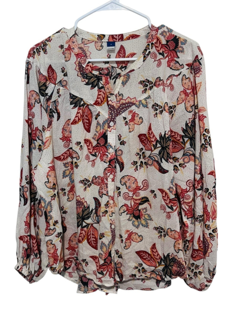 Old Navy Boho Peasant Blouse Women’s Medium Floral Paisley Balloon Sleeve Button